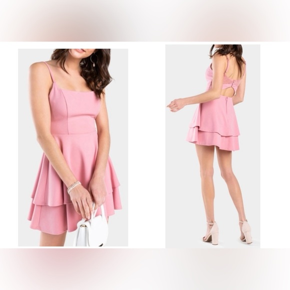 Altar'd State Dresses & Skirts - NEW Altar'd State Pink Tiered Ruffled Mini Dress Padded Spaghetti Straps Size L